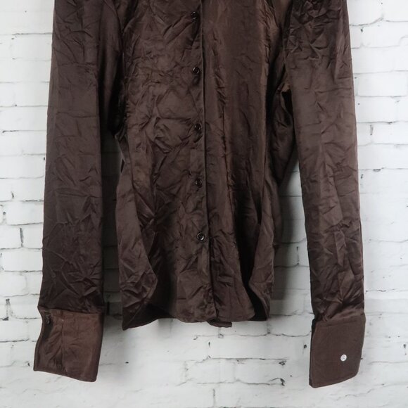 ZARA BROWN LONG SLEEVE BUTTON DOWN FITTED WRINKLED TOP SIZE MEDIUM NWOT - Picture 6 of 8